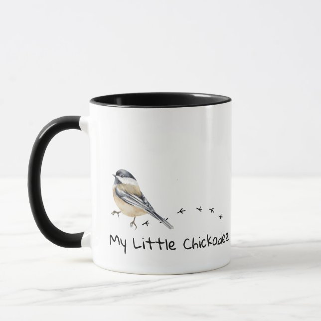 Fun Chickadee Niedliche Vogelspuren Tasse (Links)