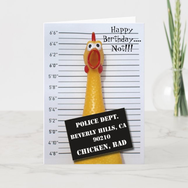 Fun Chicken Mugshot Geburtstag Grußkarte! Karte (Vorderseite)