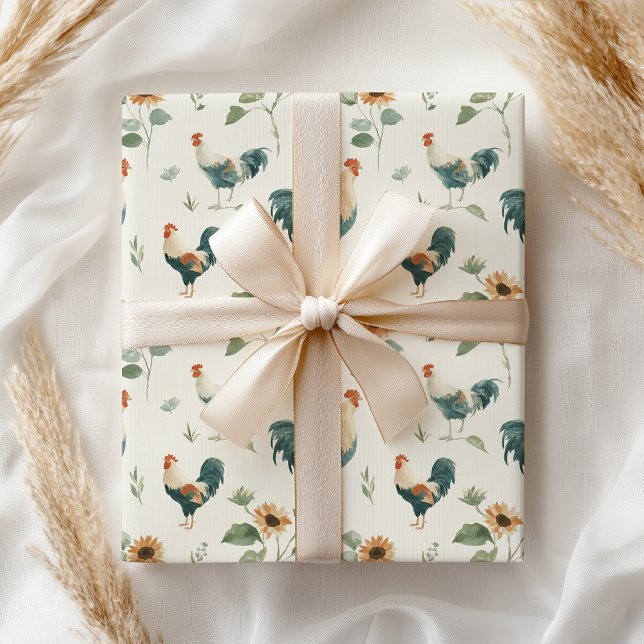 Fun Chicken Rooster Sunflower Geschenkpapier (Von Creator hochgeladen)