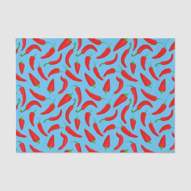 Fun Chili Pepper Muster auf Blue Seidenpapier (Vorderseite)