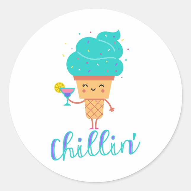 Fun Chill Summer Aquamarin Ice Cream Chillin' Part Runder Aufkleber (Vorderseite)