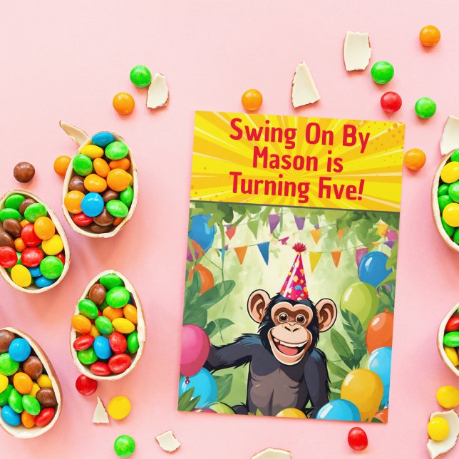 Fun Chimpanzee Wilder Jungle zum Geburtstag Einladung (Fun Chimpanzee Jungle Kid's Birthday Party Invitation.)