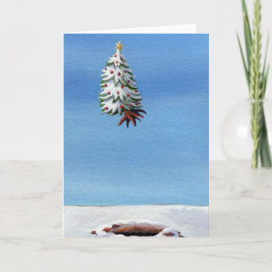 Fun Christmas card flying tree Holiday Travel art Feiertagskarte