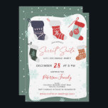 Fun Christmas Cookie geheime santa Austausch Party Einladung<br><div class="desc">Ein lustiger Weihnachtsfeiertag Geheimgeschenke tauschen Santa-Party Einladung mit niedlichen Illustrationen von Weihnachten Strumpf und Schnee ,  alle Illustrationsfarben sind bearbeitbar,  um Ihre eigene Farbpalette auf grün</div>