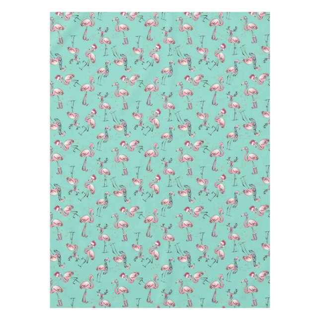 Fun Christmas Flamingos mit Weihnachtsmannmützen Tischdecke (Vorderseite)