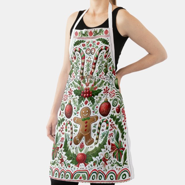 Fun Christmas Gingerbread Man Candy Cane Ornaments Schürze (InSitu)