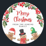 Fun Christmas Holly Sticker<br><div class="desc">Ein lustiger Weihnachtsbold oder Umschlag Aufkleber Rundaufkleber,  der mit bunten Lebkuchenmännern und einer heiligen Grenze entworfen wurde. Karo unsere anderen passenden Artikel in unserem Shop Cava Party Design.</div>