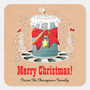 Fun Christmas Kerze Kraft Papier Custom Quadratischer Aufkleber