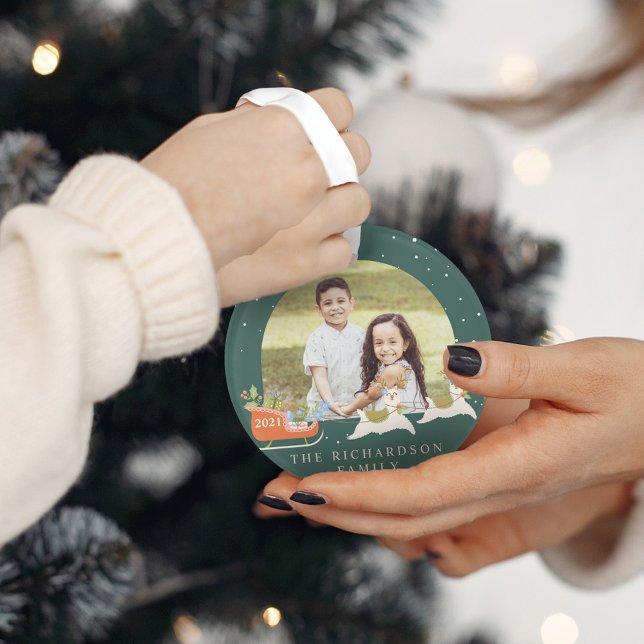 Fun Christmas Llama Reindeers & Sleigh Two Photo Ornament (Fun Christmas Llama Reindeers & Sleigh Two Photo Ornament)