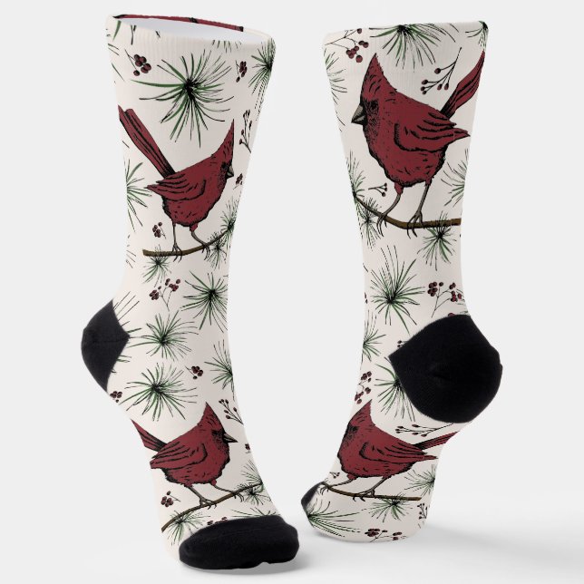 Fun Christmas Red Kardinal Animal Socken (Gewinkelt)