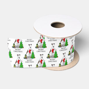 Fun Christmas Tree 2 Greyhound Hund (gebürstet wei Satinband