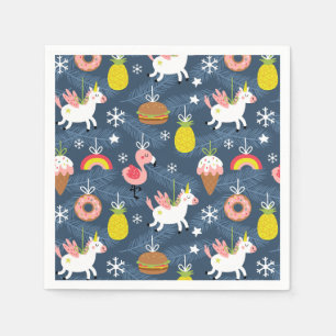 Fun Christmas Unicorns und Flamingos Muster Serviette