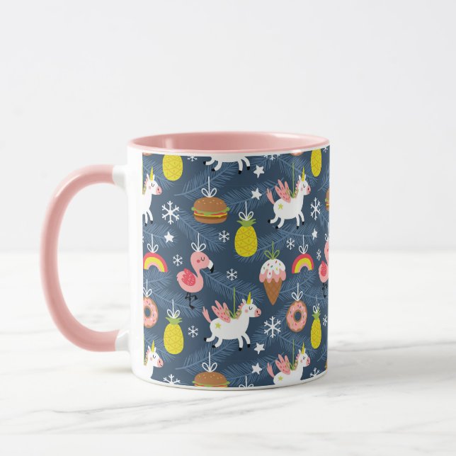 Fun Christmas Unicorns und Flamingos Muster Tasse (Links)