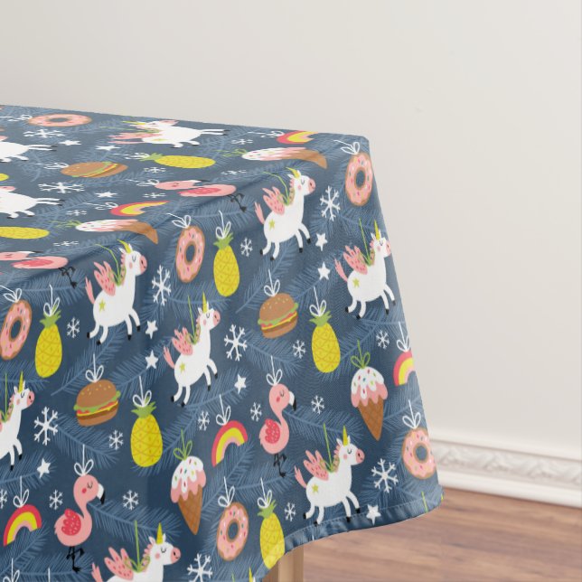 Fun Christmas Unicorns und Flamingos Muster Tischdecke (Beispiel)