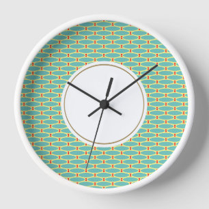 Fun Circle Aqua Weißes gelbes geometrisches Muster Uhr