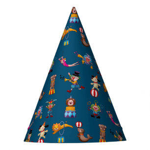 Fun Circus Party Acts Cartoon Muster Blau Partyhütchen
