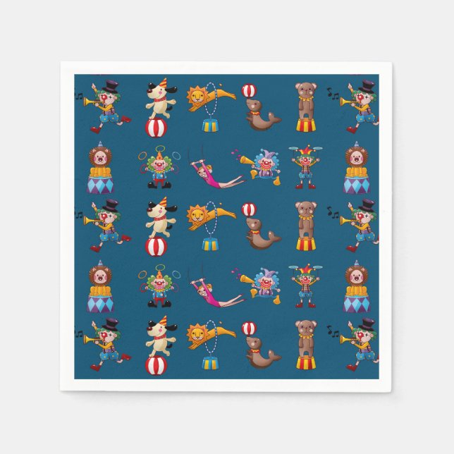 Fun Circus Party Acts Cartoon Muster Blau Serviette (Vorderseite)