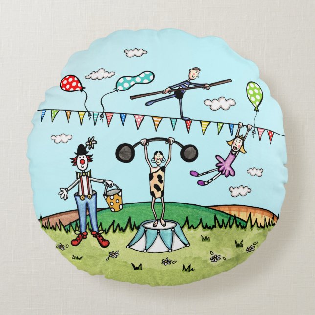 Fun Circus Themed Rundes Kissen (Vorderseite)