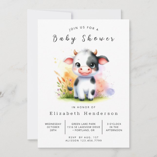 Fun Classic Cow Baby Dusche Einladung (Vorderseite)