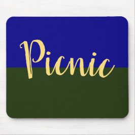 Fun Classy Summer Green Sky Blue "Picnic Script" Mousepad