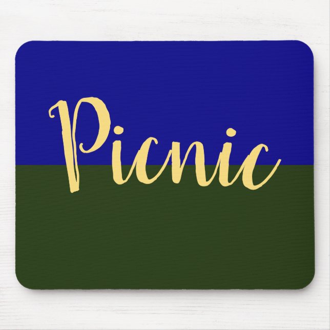 Fun Classy Summer Green Sky Blue "Picnic Script" Mousepad (Vorne)