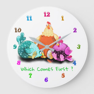 Fun Clock - Chickens Waiting Egg To Hatch Große Wanduhr
