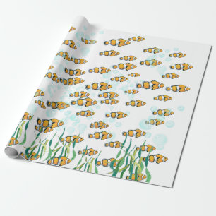Fun Clown Fisch Orange White Black Blue Blubbles Geschenkpapier