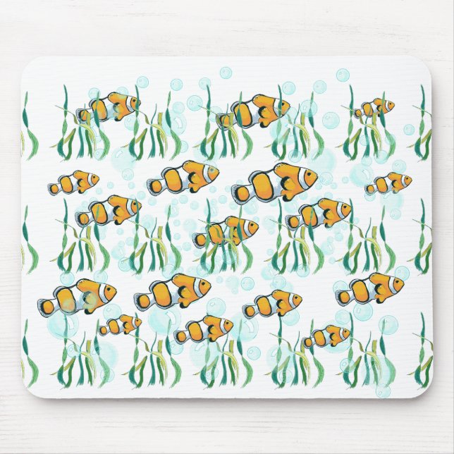 Fun Clown Fisch Orange White Black Blue Blubbles Mousepad (Vorne)
