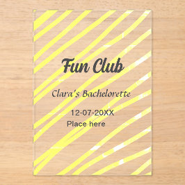 Fun Club bachelorette party yellow lines backgroun Acryleinladungen