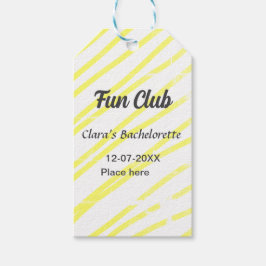 Fun Club Junggesellinnenparty gelbe Linien Hinterg Geschenkanhänger