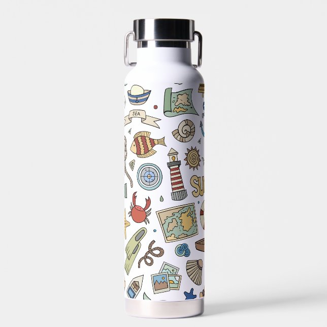 Fun Coastal Beach Schönes Design auf Weiß Trinkflasche (Vorne)