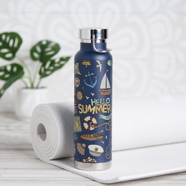 Fun Coastal Beach Seashore Nautic Design Trinkflasche (Yoga)