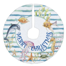 Fun Coastal Beach Thema Frohe Weihnachten Leinenimitat Weihnachtsbaumdecke