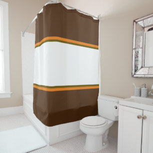 Fun Cocoa Brawn Orange Wide White Racing Streifen Duschvorhang