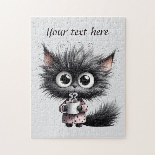 Fun coffee cat fügen Text hinzu Puzzle (Vertikal)
