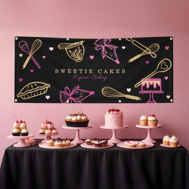 Fun Colorful Baking & Cooking Utensil Black & Gold Banner (Fun Colorful Baking & Cooking Utensil Black & Gold Banner)