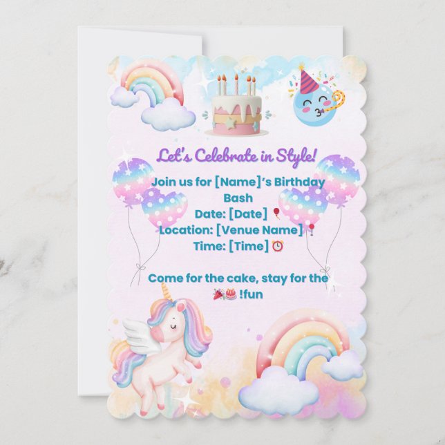 Fun & Colorful Birthday Invitation – Party Celebra Einladung (Vorderseite)