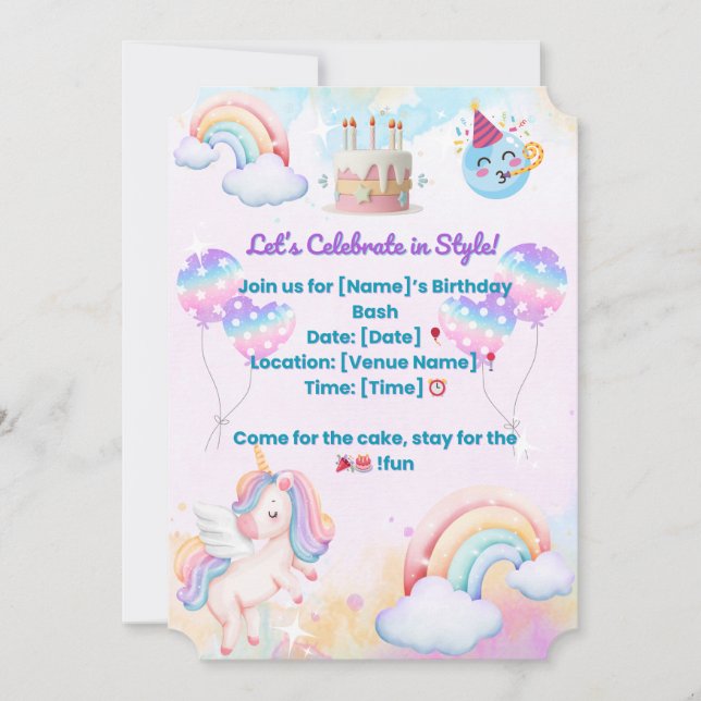 Fun & Colorful Birthday Invitation – Party Celebra Einladung (Vorderseite)