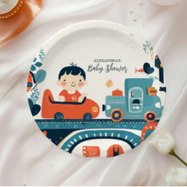 Fun Colorful Cars Boy Baby Dusche Pappteller