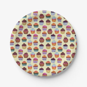 Fun Colorful Cupcakes Illustrationsmuster Pappteller