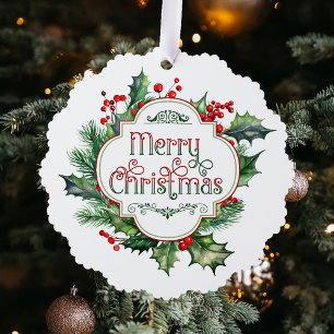 Fun Colorful Frohe Weihnachts Holly Script Ornament Karte