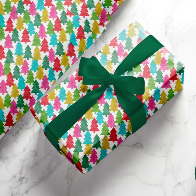 Fun Colorful Paper Christmas Trees Wrapping Paper Geschenkpapier (Von Creator hochgeladen)