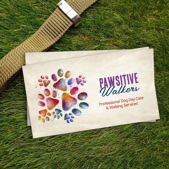 Fun Colorful Paw Prints Visitenkarte (Von Creator hochgeladen)