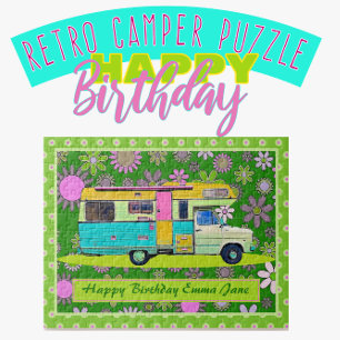 Fun Colorful Retro Coach Camper Happy Birthday Puzzle