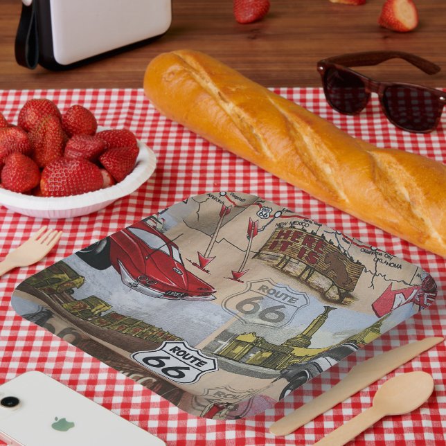 Fun Colorful Route 66 Collage Muster Pappteller (Picknick)