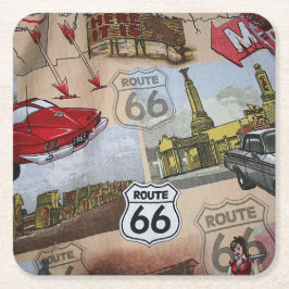 Fun Colorful Route 66 Collage Muster Rechteckiger Pappuntersetzer