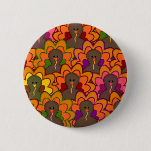 Fun Colorful Thanksgiving Turkeys Button