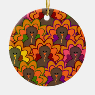 Fun Colorful Thanksgiving Turkeys Keramik Ornament