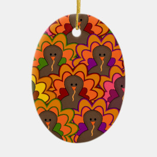 Fun Colorful Thanksgiving Turkeys Keramik Ornament