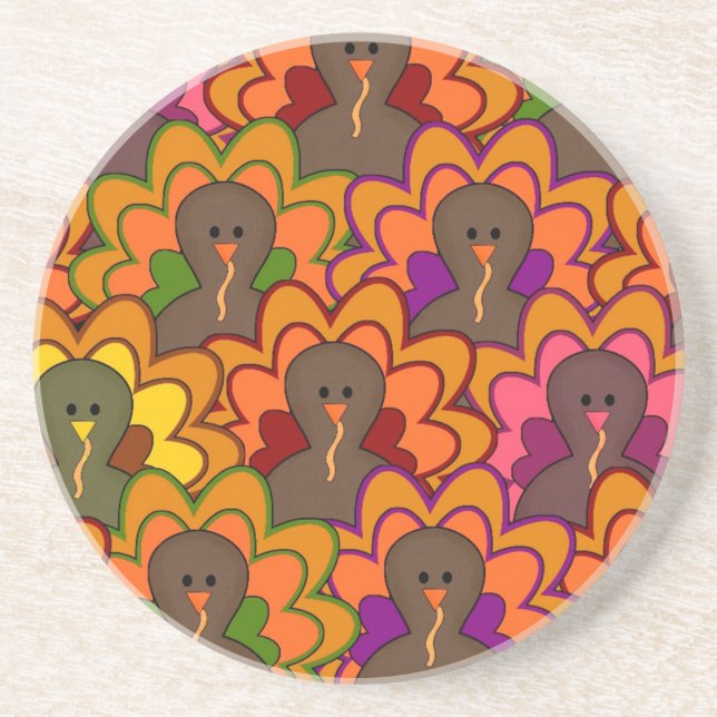 Fun Colorful Thanksgiving Turkeys Sandstein Untersetzer (Vorne)